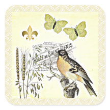 Vintager französischer Collage Bird Butterfly Fleu