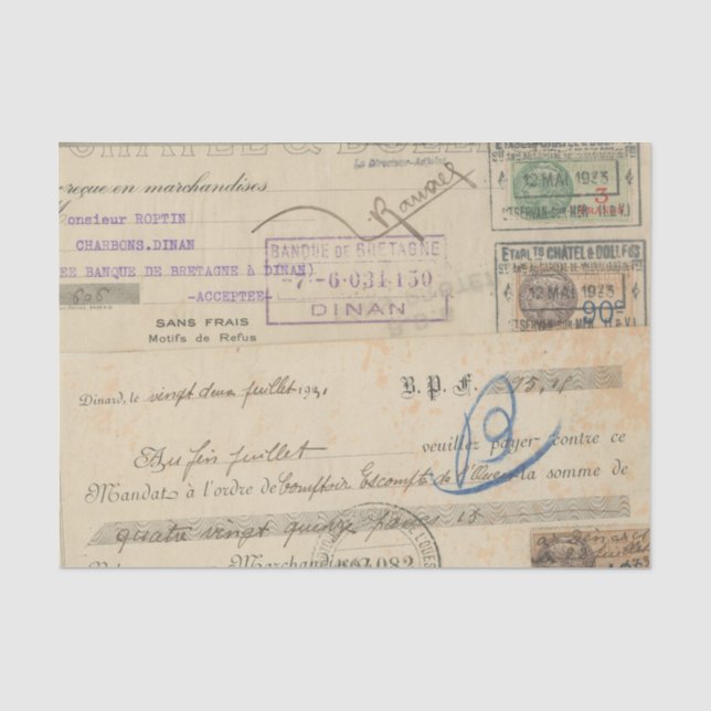 Vintager französischer Empfang Seidenpapier (Vorderseite)