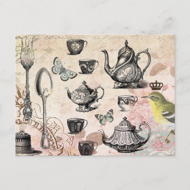 Vintager Französischer Garten Tee Party Postkarte (Vorderseite)