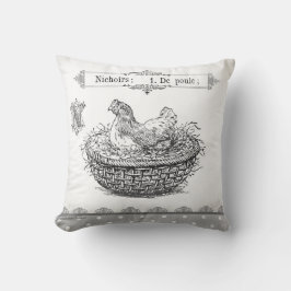 Vintager französischer Hen in Basket-Kissen grau w Kissen