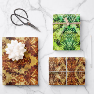 Vintager französischer Herbst Brown Damask Vielen Geschenkpapier Set