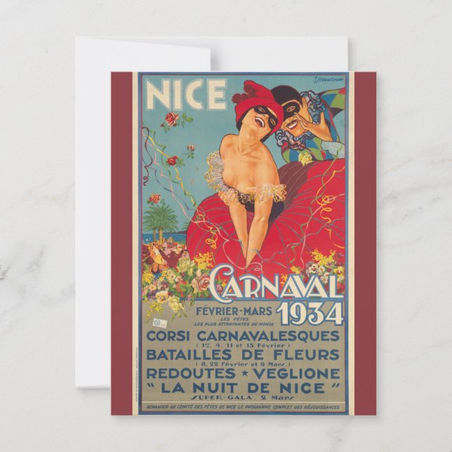 Vintager französischer Karneval Nizza 1934 Karte (Vorderseite)