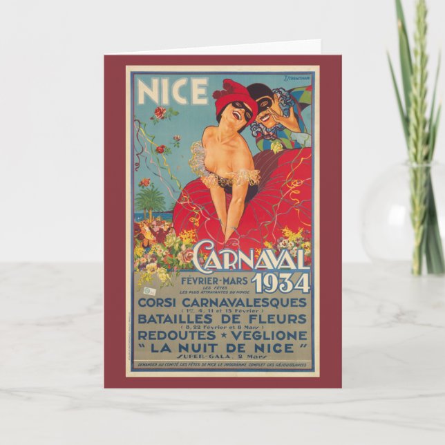Vintager französischer Karneval Nizza 1934 Karte (Vorderseite)