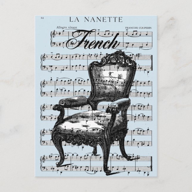 Vintager französischer Lehrstuhl und Musik Postkarte (Vorderseite)