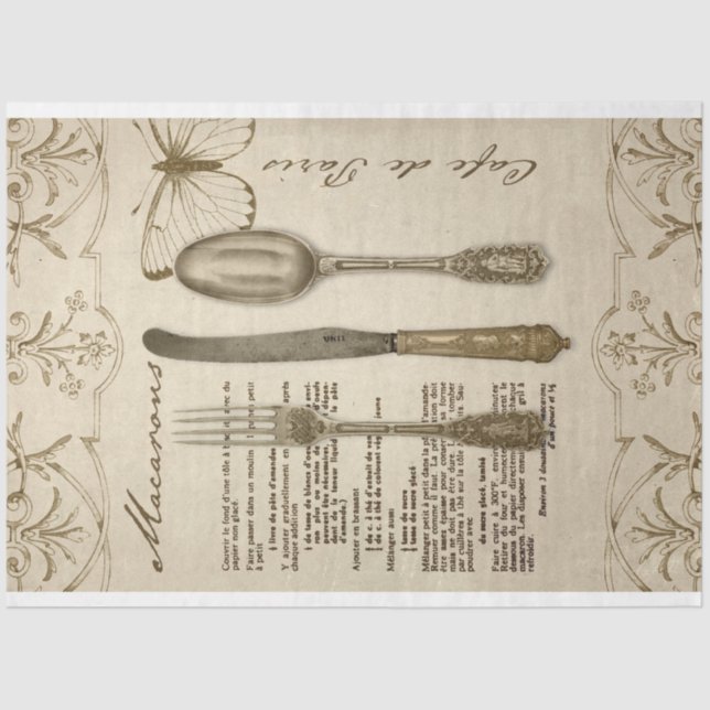 Vintager französischer Macarons Rezept Decoupage Seidenpapier (Vorderseite)