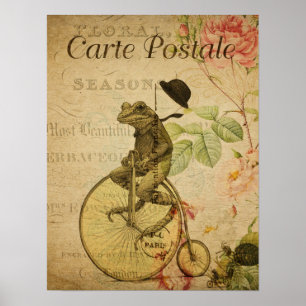 Vintager französischer Postkartenfahrer Fahrradweg Poster