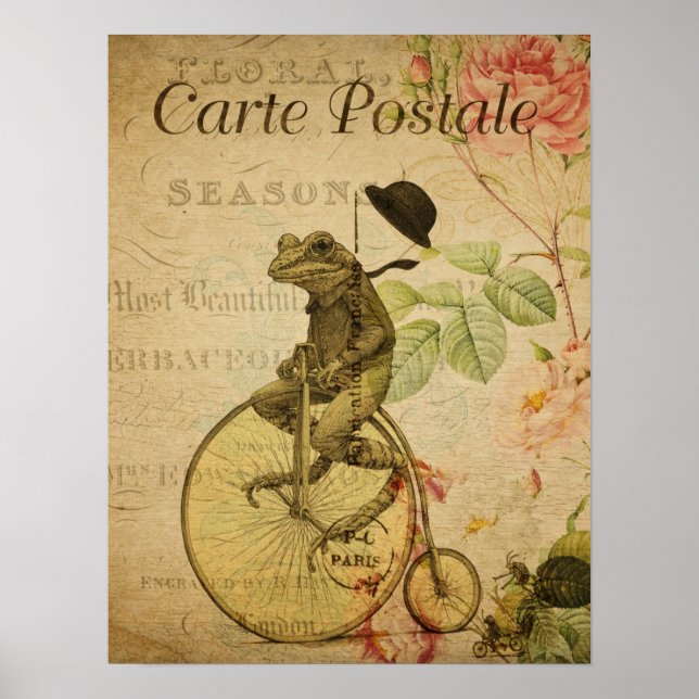 Vintager französischer Postkartenfahrer Fahrradweg Poster (Vorne)