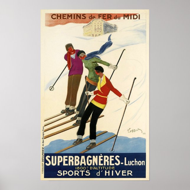 Vintager französischer Ski Poster (Vorne)
