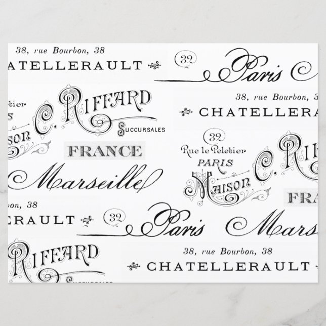 Vintager französischer Stadtname Paris Dekoupage S (Vorderseite)