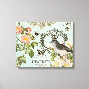 Vintager französischer Vogel mit gekrönter Leinwan Leinwanddruck