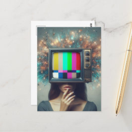 Vintager Frauenfernseher bläst ihren Geist Postkarte