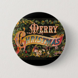 Vintager frohe Weihnacht-Blumen-Entwurf Button