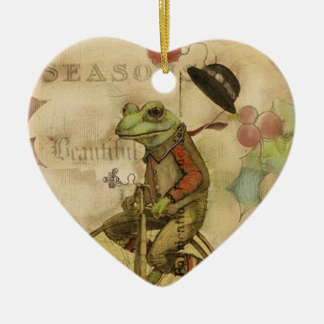Vintager frohe Weihnacht-Frosch auf Keramikornament (Vorne)