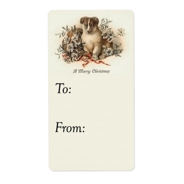 Vintager frohe Weihnachten Welpengeschenk-Tag (Vorne)