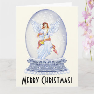 Vintager Frohe Weihnachtsangel Sparkling Snowglobe Karte