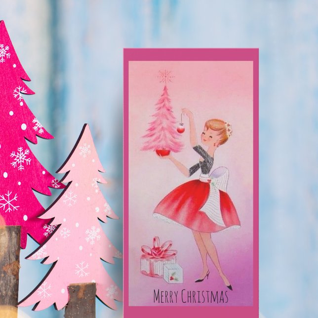 Vintager frohe Weihnachtsmädchen Dekorationsbaum Feiertagskarte (Von Creator hochgeladen)