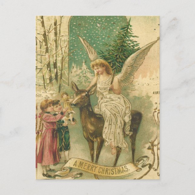 Vintager froher Weihnachtsgel mit Kinderurlaub Postkarte (Vorderseite)