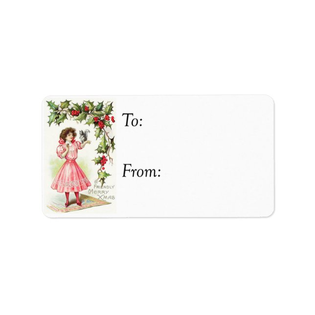 Vintager froher Weihnachtsgeschenk-Tag Adressaufkleber (Vorne)