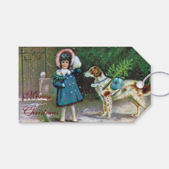 Vintager froher Weihnachtsurlaub Geschenkanhänger (Vorderseite (Horizontal))