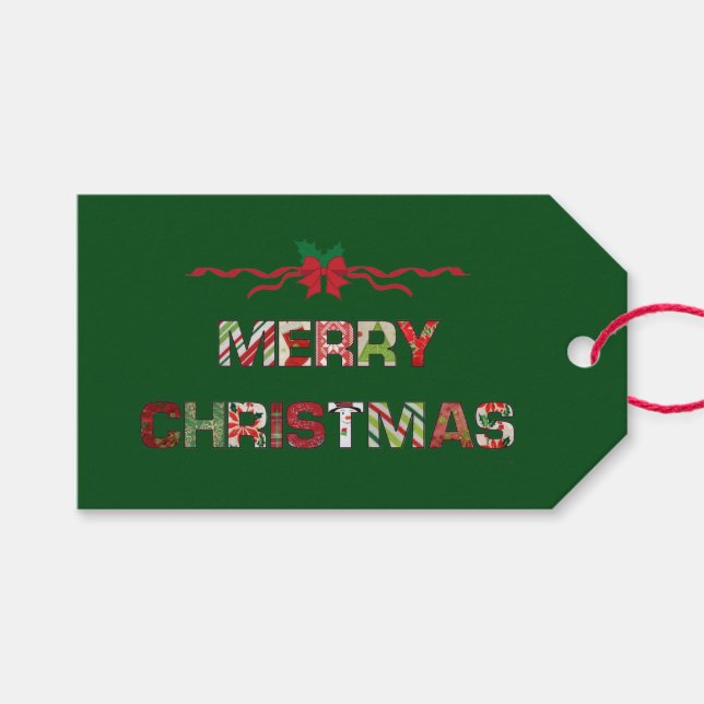 Vintager froher Weihnachtsurlaub Geschenkanhänger (Vorderseite (Horizontal))