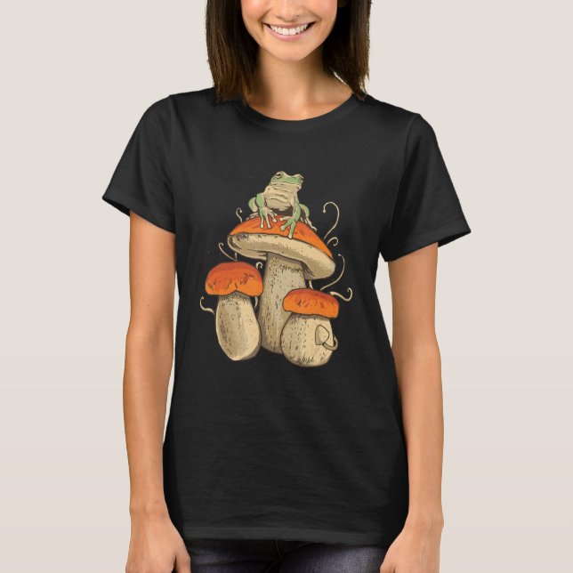 Vintager Frosch mit Pilzkern T-Shirt (Vorderseite)