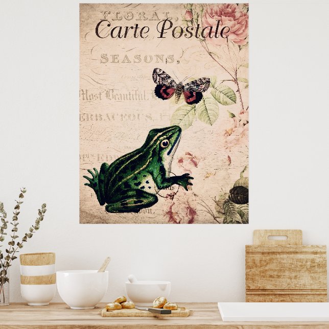 Vintager Frosch und Schmetterling Poster (Küche)
