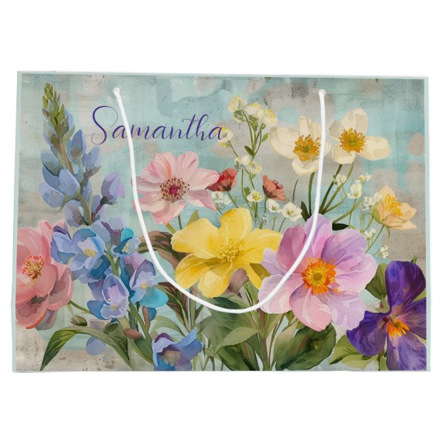 Vintager Frühling Florals Große Geschenktüte (Rückseite)