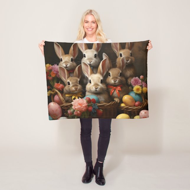 Vintager Frühling Ostereier Korb Bunny Hop Fleecedecke (Beispiel)