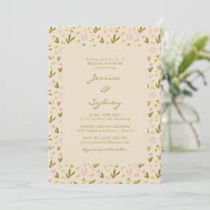 Vintager Frühling Rosa Grünes Brautparty Einladung