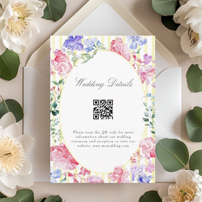 Vintager Frühlingsfloralhochzeitungsdetails QR-Cod Begleitkarte (Von Creator hochgeladen)
