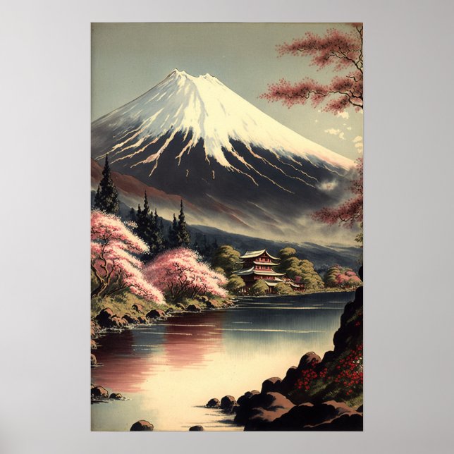 Vintager Fuji Japanisches Kunstdruckposter Poster (Vorne)