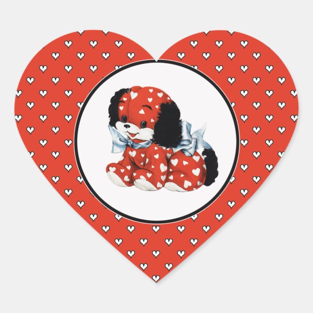 Vintager Funny Puppy Valentinstag Herz-Aufkleber (Vorderseite)