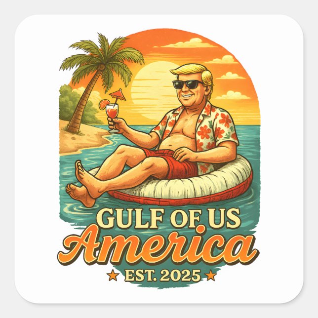 Vintager Funny Trump - Amerikas Golf 2025 Quadratischer Aufkleber (Vorderseite)