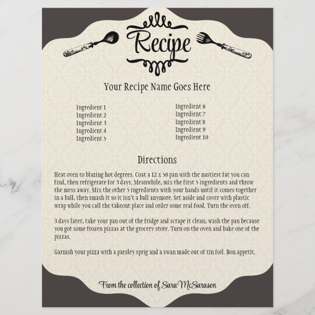 Vintager Gabellöffel Kochmenü Menü-Papier (Vorderseite)