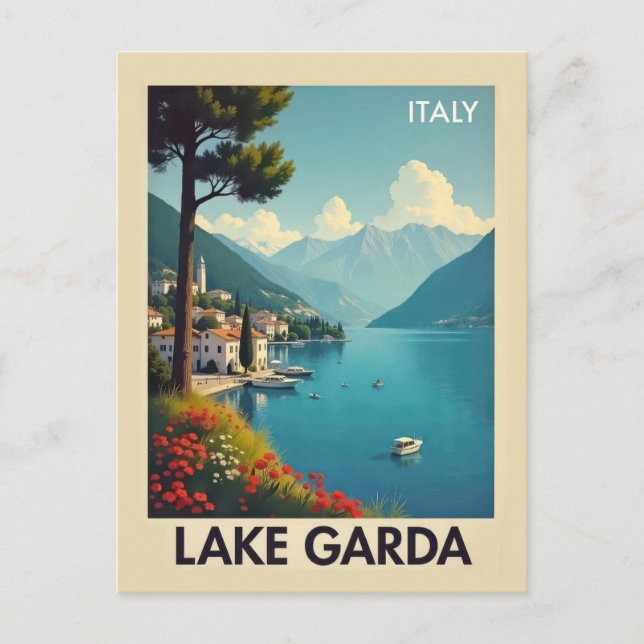 Vintager Gardasee Italien Reisen Postkarte (Vorderseite)