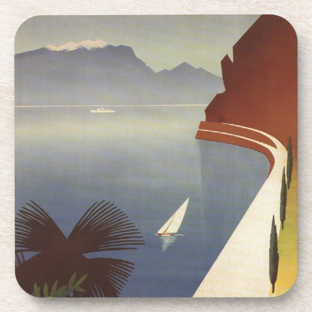 Vintager Gardasee Riva Torbole Italien Tourismus Getränkeuntersetzer (Vorderseite)