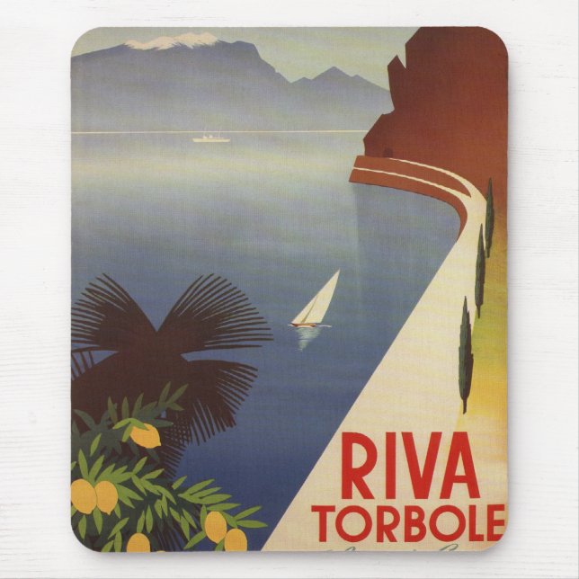 Vintager Gardasee Riva Torbole Italien Tourismus Mousepad (Vorne)