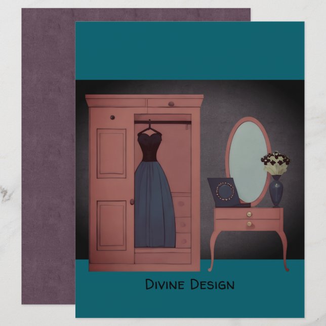 Vintager Garderobe-Decktisch TealScrapbookPaper (Vorne/Hinten)