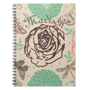 Vintager Garten mit Rose Notizblock