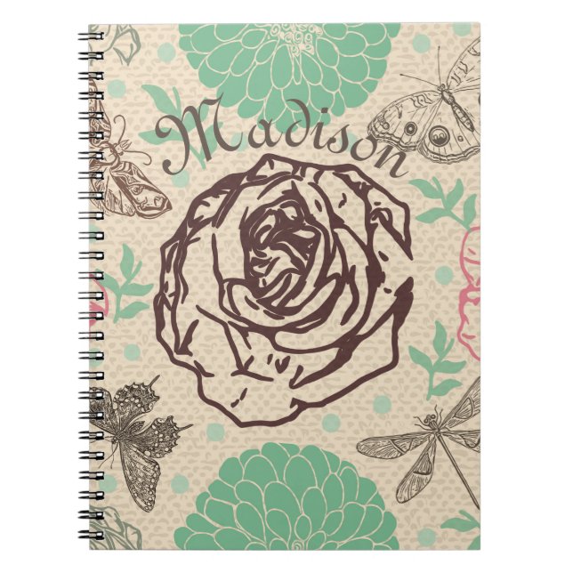 Vintager Garten mit Rose Notizblock (Vorderseite)