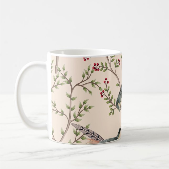 Vintager Gartenbaum, Vogelblumenmuster, nahtlos  Kaffeetasse (Links)