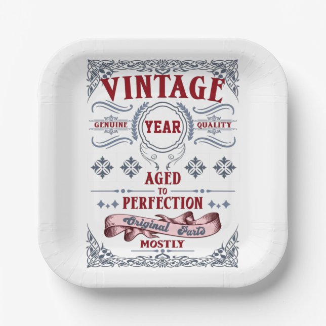 Vintager Geburtstag bis zum Perfektionieren Klassi Pappteller (Vorderseite)