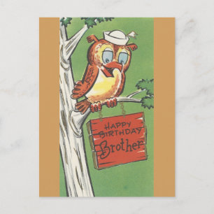 Vintager Geburtstag für Brüder mit Eule Postkarte