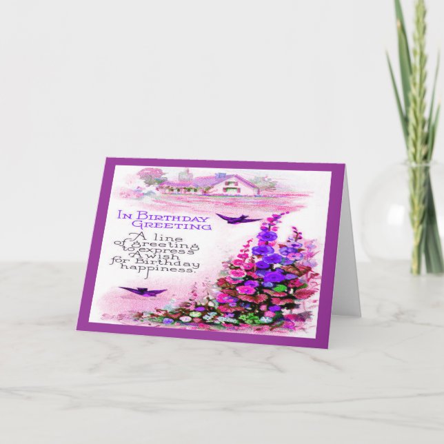 Vintager Geburtstag Gruß mit Blume Karte (Vorderseite)