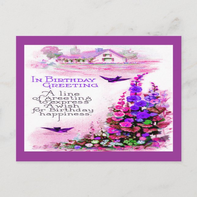 Vintager Geburtstag Gruß mit Blume Postkarte (Vorderseite)