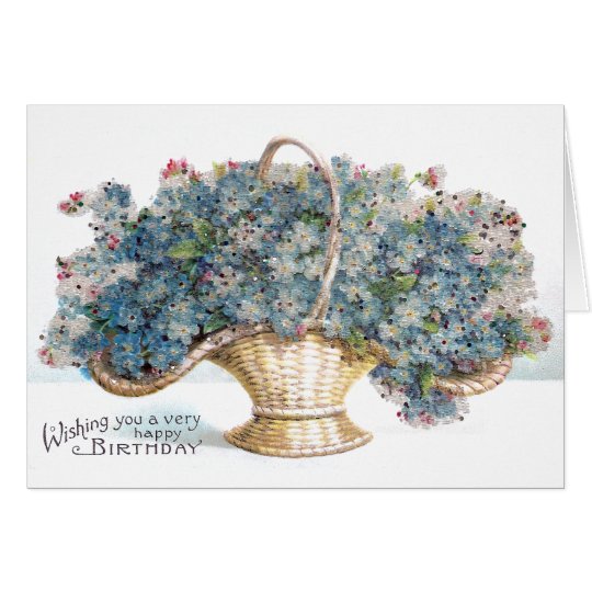 Vintager Geburtstags-wulstiger Korb der blauen Karte
