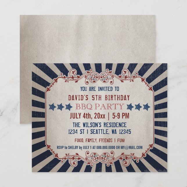 Vintager Gedenktag zum Geburtstag Einladung (Vorne/Hinten)