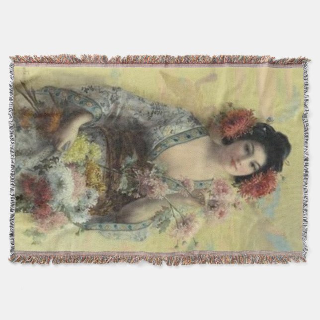 Vintager Geisha-Afghane Decke (Vorderseite)