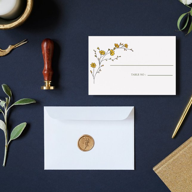 Vintager gelber Blumenrahmen Rustikale Tischnummer Platzkarte (Von Creator hochgeladen)