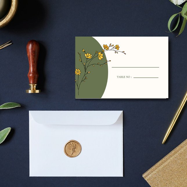 Vintager gelber Blumenrahmen Rustikale Tischnummer Platzkarte (Von Creator hochgeladen)